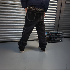 Pantalon Jean Cargo Baggy Huesos Bones Black