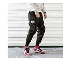 Pantalon Cargo TechWear Tiras Lizo Ajustable Negro 701