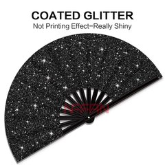 Abanico Estampado Madera Bamboo Importado Glitter Black - tienda online