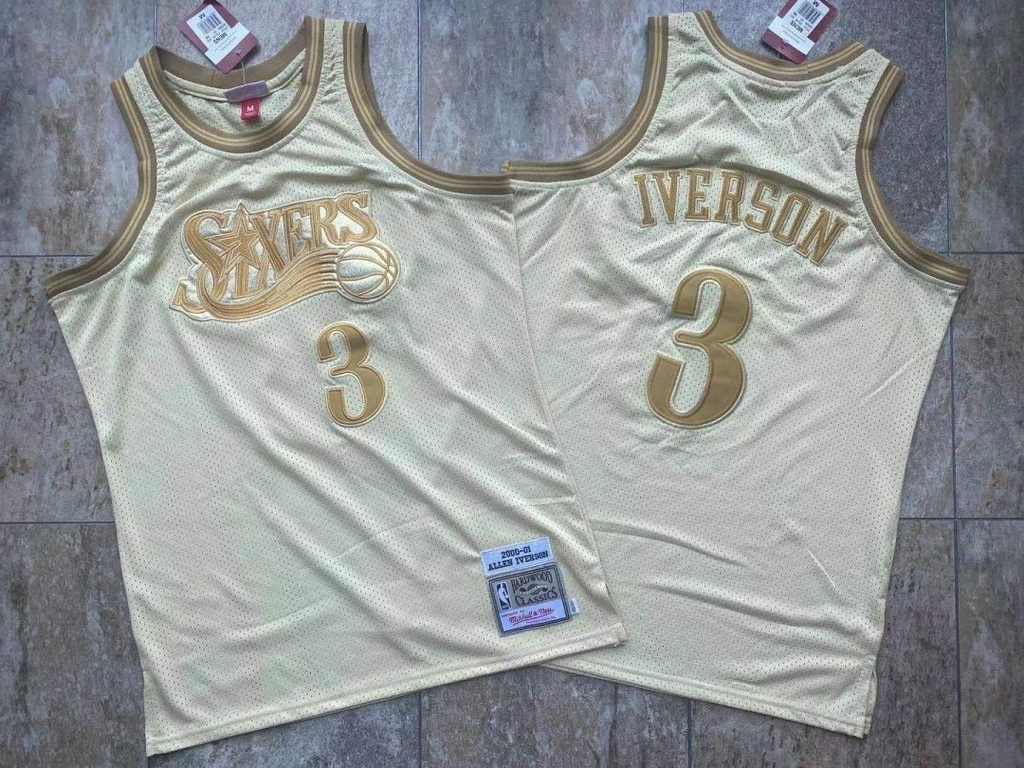 Allen Iverson 3 Philadelphia 76ers Mitchell & Ness Midas Swingman Metallic  Gold Jersey