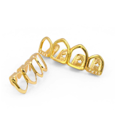 Parrillas para Dientes Grillz Huecos Abiertos Strass Dorados - comprar online