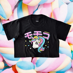 Remera Crop Top Unicorn Negro