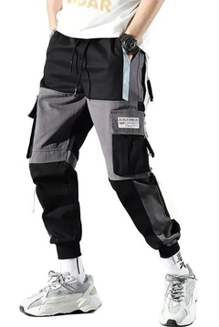 Pantalon Cargo Techwear Ajustable Negro Suelto Mmu K71