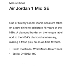 Jordan 1 Mid SE Diamond Shorts 9us / 41arg (27cm) U$D 330 en internet