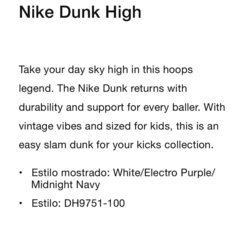 Nike Dunk High Electro Purple Midnght Navy 6.5Y / 37.5 arg U$D300 en internet