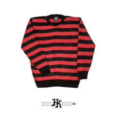 Buzo Sweater Rayado Rojo Negro Unisex