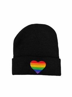 Gorro Lana Corazon Orgullo Pride Arcoiris Negro