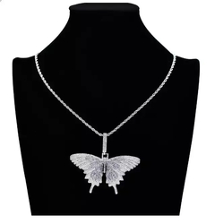 Dije Mariposa "Gran Butterfly" Baño Oro Blanco 14k Zircón Full Strass 100 USD - comprar online