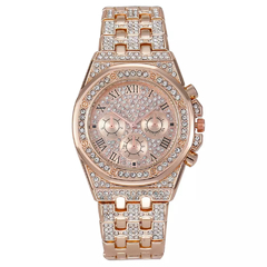 Reloj Strass Rosa Dorado iced Diamante Simil Oro Trap Hip Hop N6