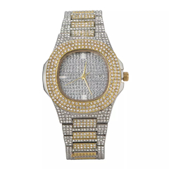 Reloj Strass 2 Tonos Iced Diamante Simil Oro Trap Hip Hop N4