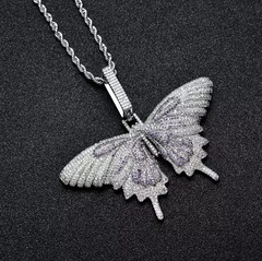 Dije Mariposa "Gran Butterfly" Baño Oro Blanco 14k Zircón Full Strass 100 USD en internet