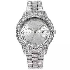 Reloj Strass Plateado Iced Diamante Simil Oro Trap Hip Hop N1