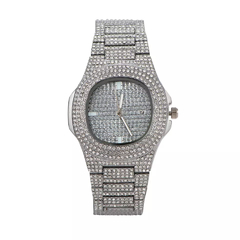 Reloj Strass Plata iced Diamante Simil Oro Trap Hip Hop N4