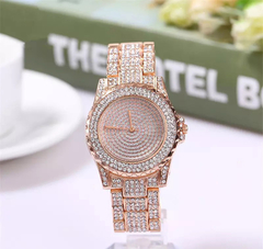 Reloj Strass Rosa Dorado Iced Diamante Simil Oro Trap Hip Hop N5