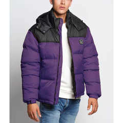 CAMPERA PUFFER COMBINADA CAPUCHA LOGO Violeta