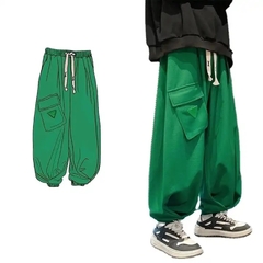 Imagen de Pantalon Waffle Baggy Verde Streetwear Cargo Moda Joggers 126 Niños