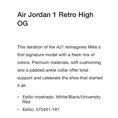 Jordan 1 Retro High OG Heritage 5Yus / 36,5arg (23,5 cm) U$D 330 en internet