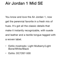 Jordan 1 Mid SE Light Mulberry (W) 11us / 42arg (28cm) U$D 330 en internet