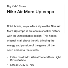 Nike Air More Uptempo Wheat (GS) 7Y us / 39arg (25cm) U$D400 en internet