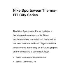 Campera Nike Parka Sportswear Therma-Fit City Series Black - usd550 - KITCH TECH