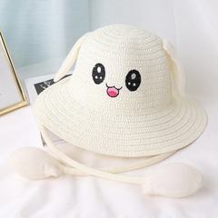 Sombrero de Paja Granjero Kawaii Orejitas Luces Crema