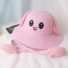 Sombrero de Paja Granjero Kawaii Orejitas Luces Rosa