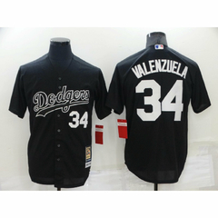 Camiseta Casaca Baseball Mlb Dodgers Negra Valenzuela 34