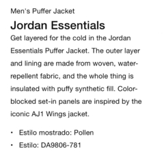 Campera Puffer Jordan Essentials - usd450 - comprar online