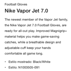 Guantes Football Vapor Jet 7.0 Black/White u$150 en internet