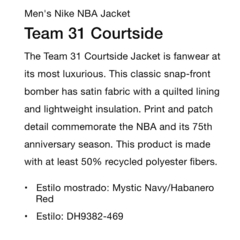 Campera Nike NBA Team 31 Courtside Satin Jacket - usd350 en internet