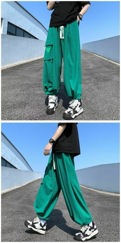 Pantalon Waffle Baggy Verde Streetwear Cargo Moda Joggers 126 Niños - comprar online