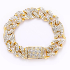 Pulsera Cubana Piedra Strass Dorada Plateada Hip Hop Trap 63 - 8 Inch