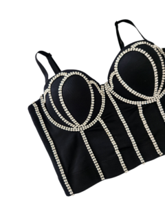 T1472 CORSET SIRENA STRASS IMPORTADO NEGRO - tienda online