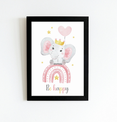 Quadro Infantil Elefante Be Happy - Ateliê Ana Ávila