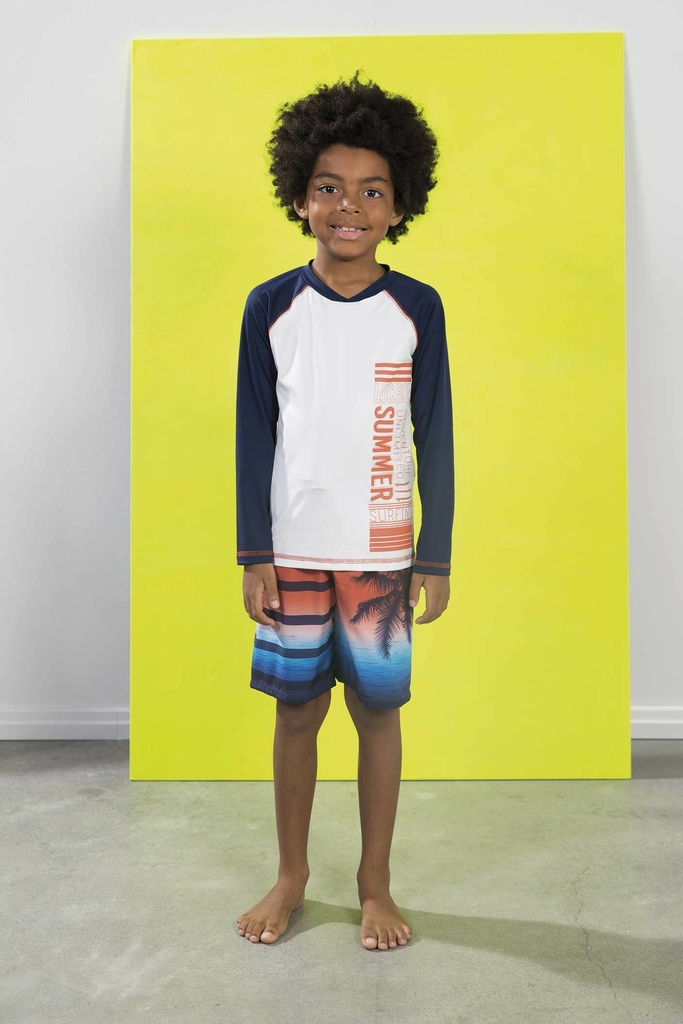 Conjunto De Banho Infantil Com Prote o Solar Camiseta E Short