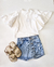 Shorts-Saia Jeans Infantil Botões Animê N3248-P (Tam. 6 Ao 14)