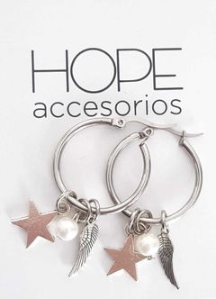Argollas estrella perlita ala - Hope Accesorios
