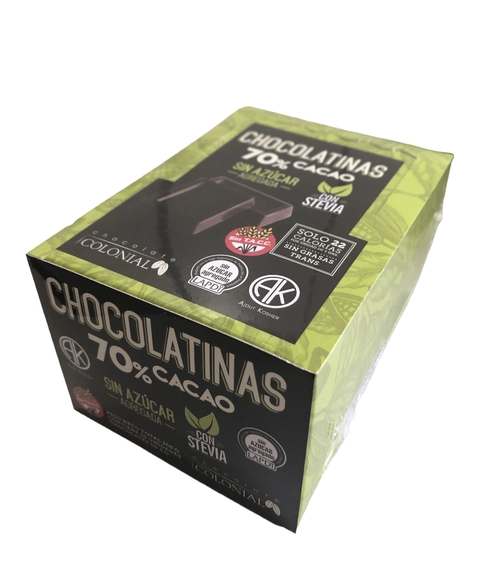 CHOCOLATINA NEGRA 70% S/ AZÚCAR C/ STEVIA x 5 u.