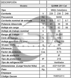 Soldadora Rectificador RMB QUINN 251Cel - comprar online