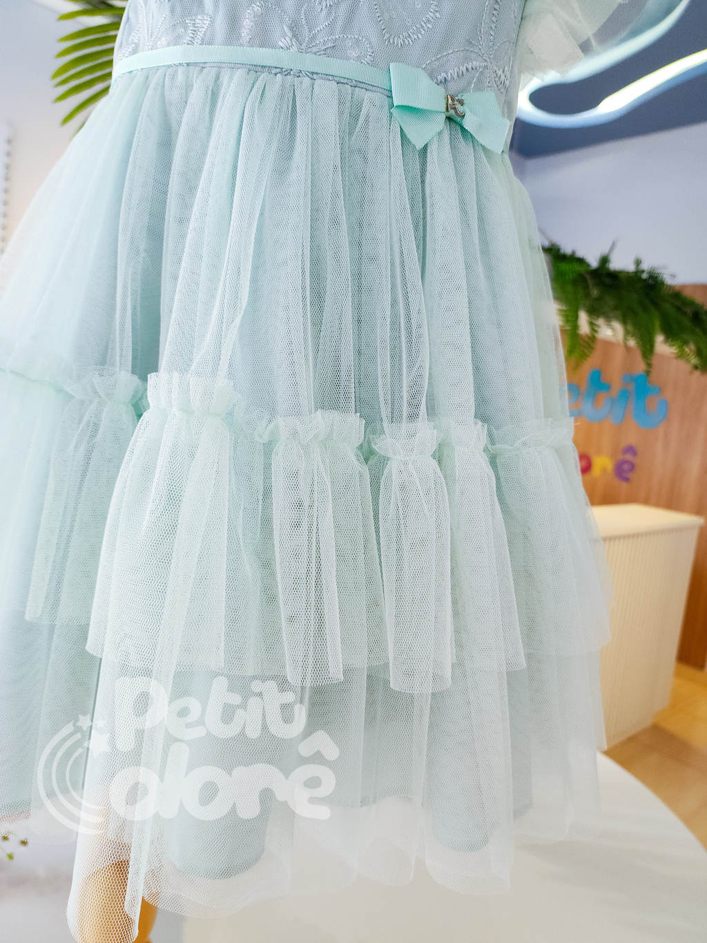 Vestido infantil festa borboletas verde Petit Cherie 152