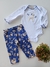 Conjunto bebê body manga longa branco e legging azul floral Milon 043