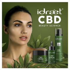 Kit CBD Cleanser, Serum y Crema facial. Piel sedosa y luminosa. Idraet