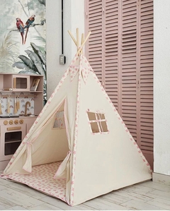 TIPI BEIGE CON ESTRELLAS ROSAS - ACOLCHONADA