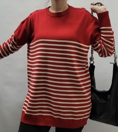 Sweater dralon rayado con botones en hombro - comprar online
