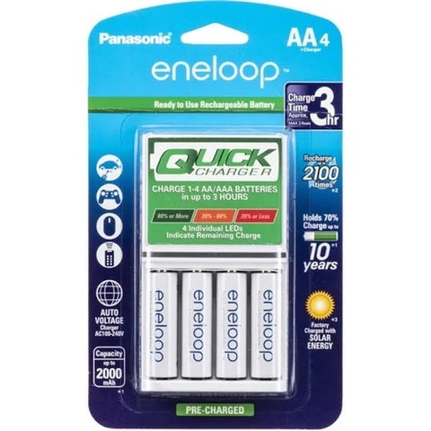 Carregador Eneloop Com 4 Pilhas Recarregável Aa 2000mah