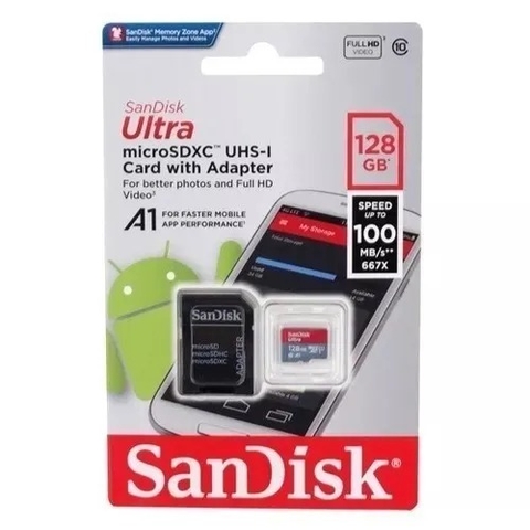 Cartao De Memória Micro Sdxc 128gb Sandisk Ultra 100mb/s A1