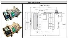 Imagen de Compresor SANDEN mod SD 5H14 ex 508 - 134a Polea 8PK- Salida oring arriba 12v