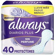 ALWAYS DIARIOS PLUS protectores sin perfume x 40