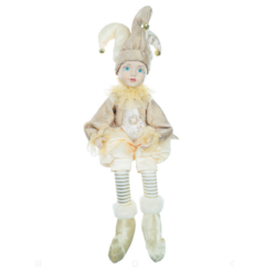 BONECO PIERROT NATAL SENTADO C/MUSICA (DOURADO) 42,5cm - PRÉ VENDA