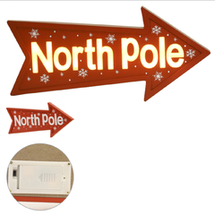 Placa de Natal Direção Polo Norte c/led 45cm - PRÉ-VENDA